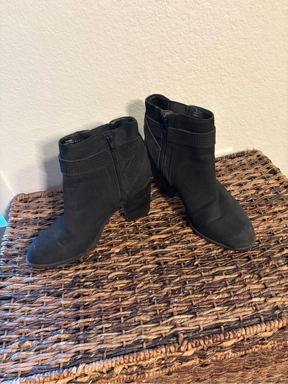 Crown Vintage Black Suede Ankle Booties with Buckle